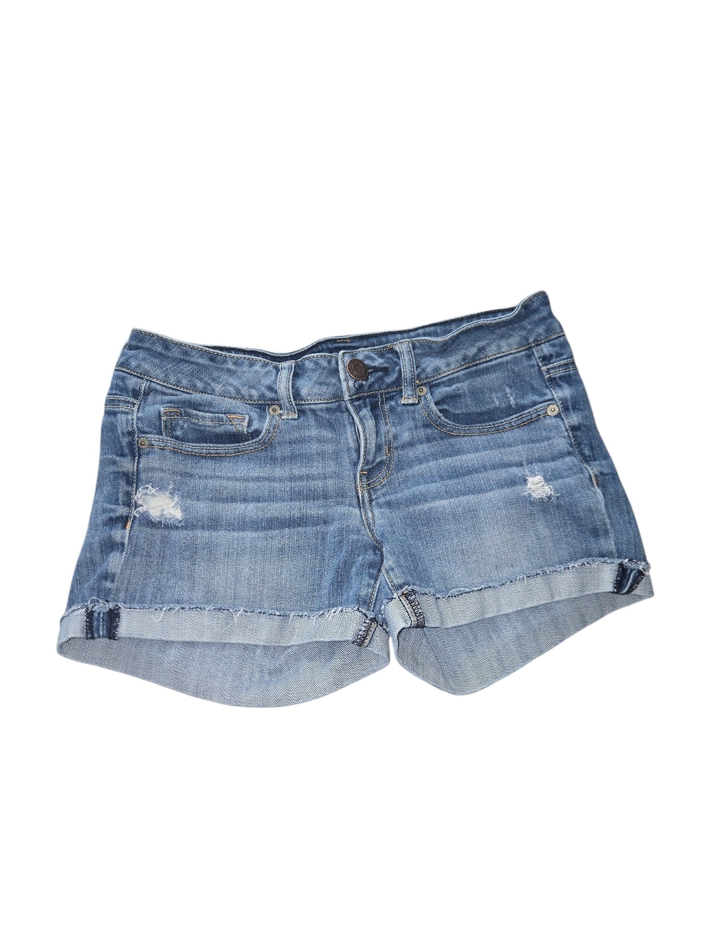 American Eagle Outfitters Blue Distressed Denim Shorts Stretch Size 4
